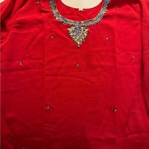 Elegant Red Embroidered Women's Top